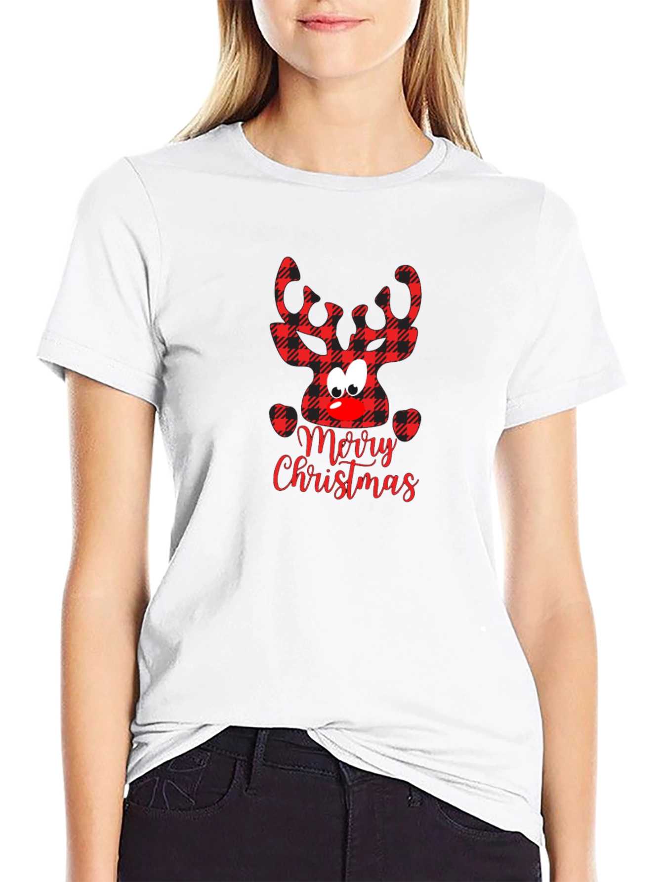 Merry Christmas Plaid Reindeer T-Shirt