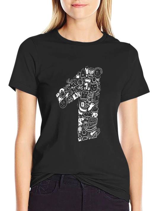 Doodle Number One Graphic Black Tee