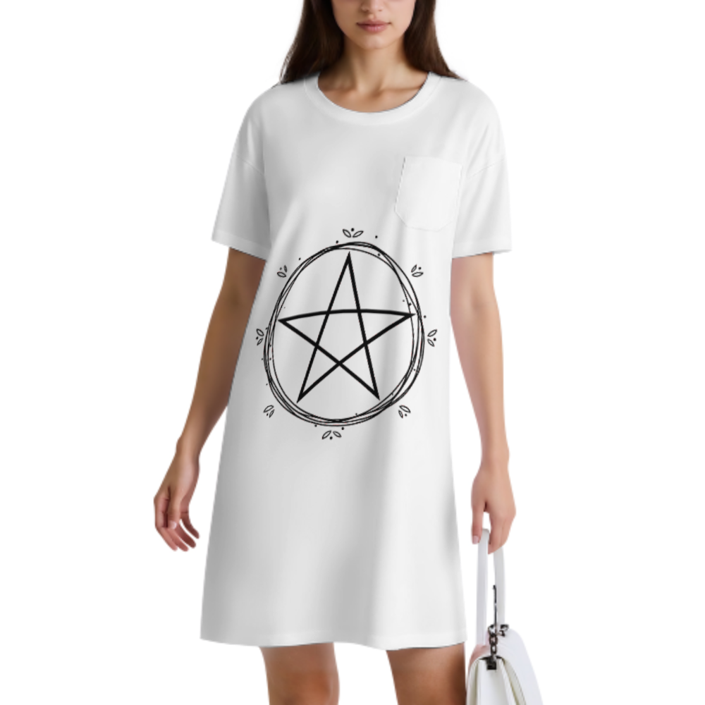 Mystic Pentagram Circle T-Shirt | Minimalist Witchcraft Symbol Graphic Tee(z1162)