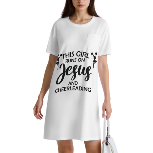 This Girl Runs on Jesus and Cheerleading T-Shirt | Faith & Spirit Squad Graphic Tee(z1163)