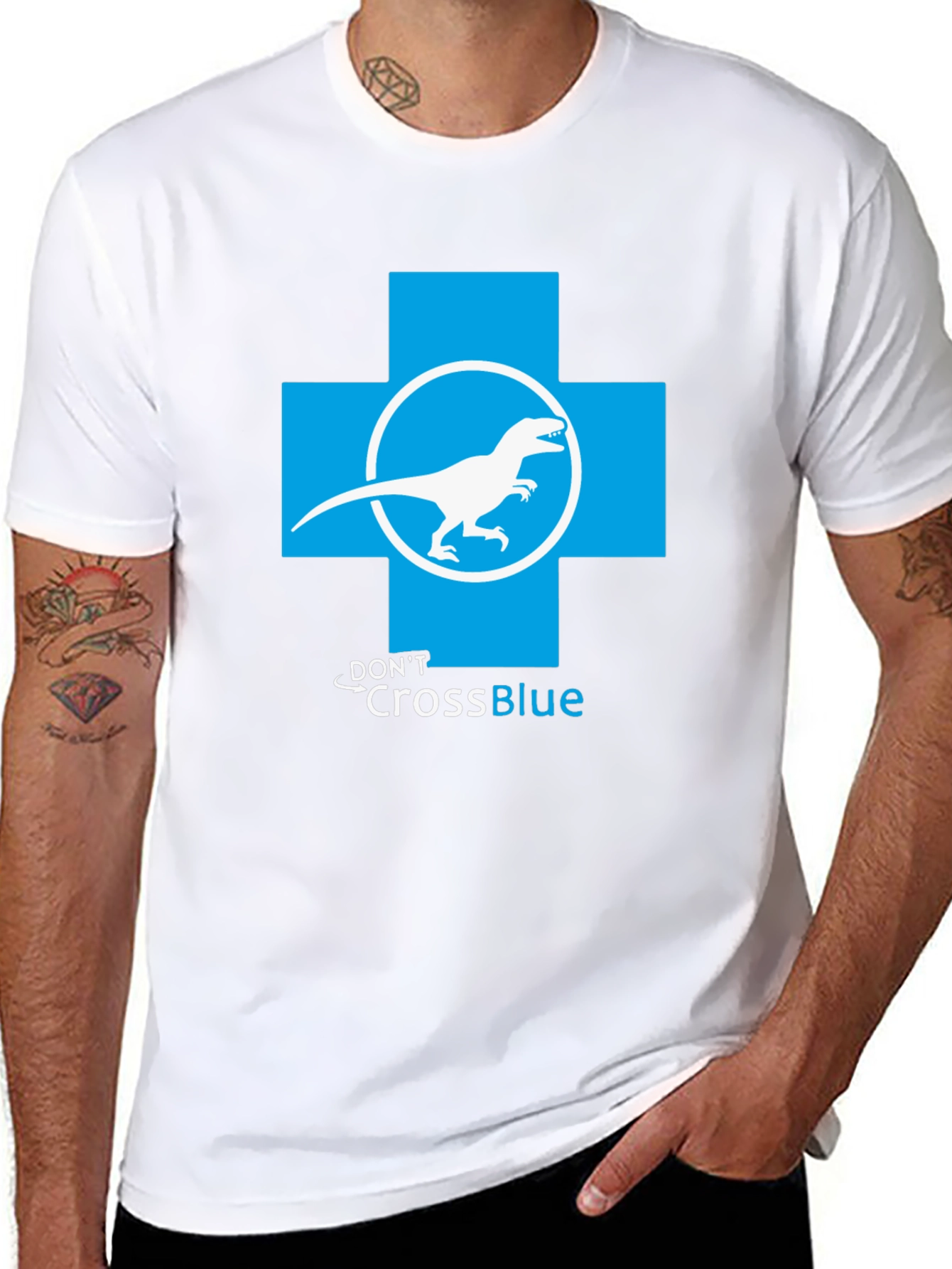 Dont Cross Blue T-Shirt - Dino Parody Tee