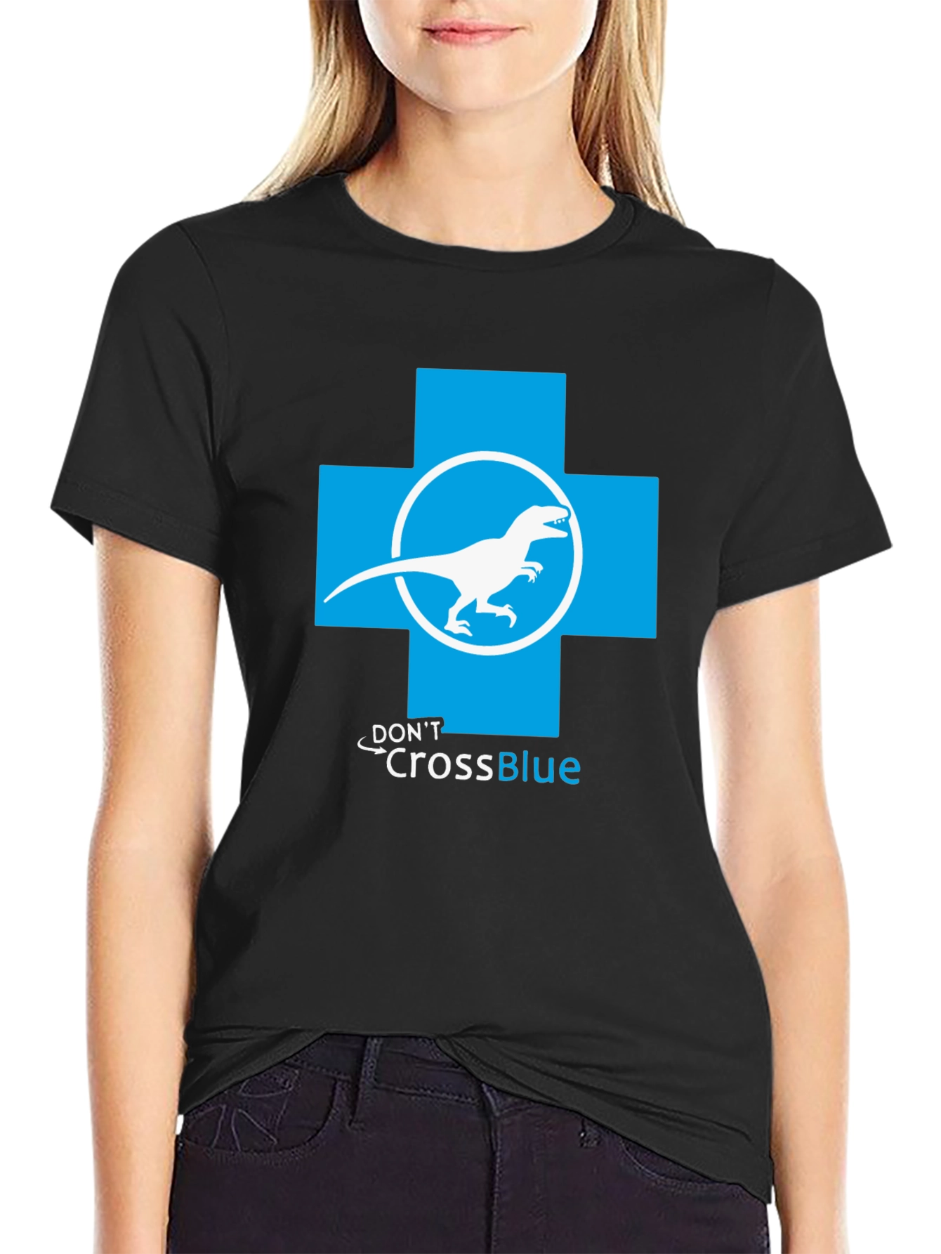 Dont Cross Blue T-Shirt - Dino Parody Tee