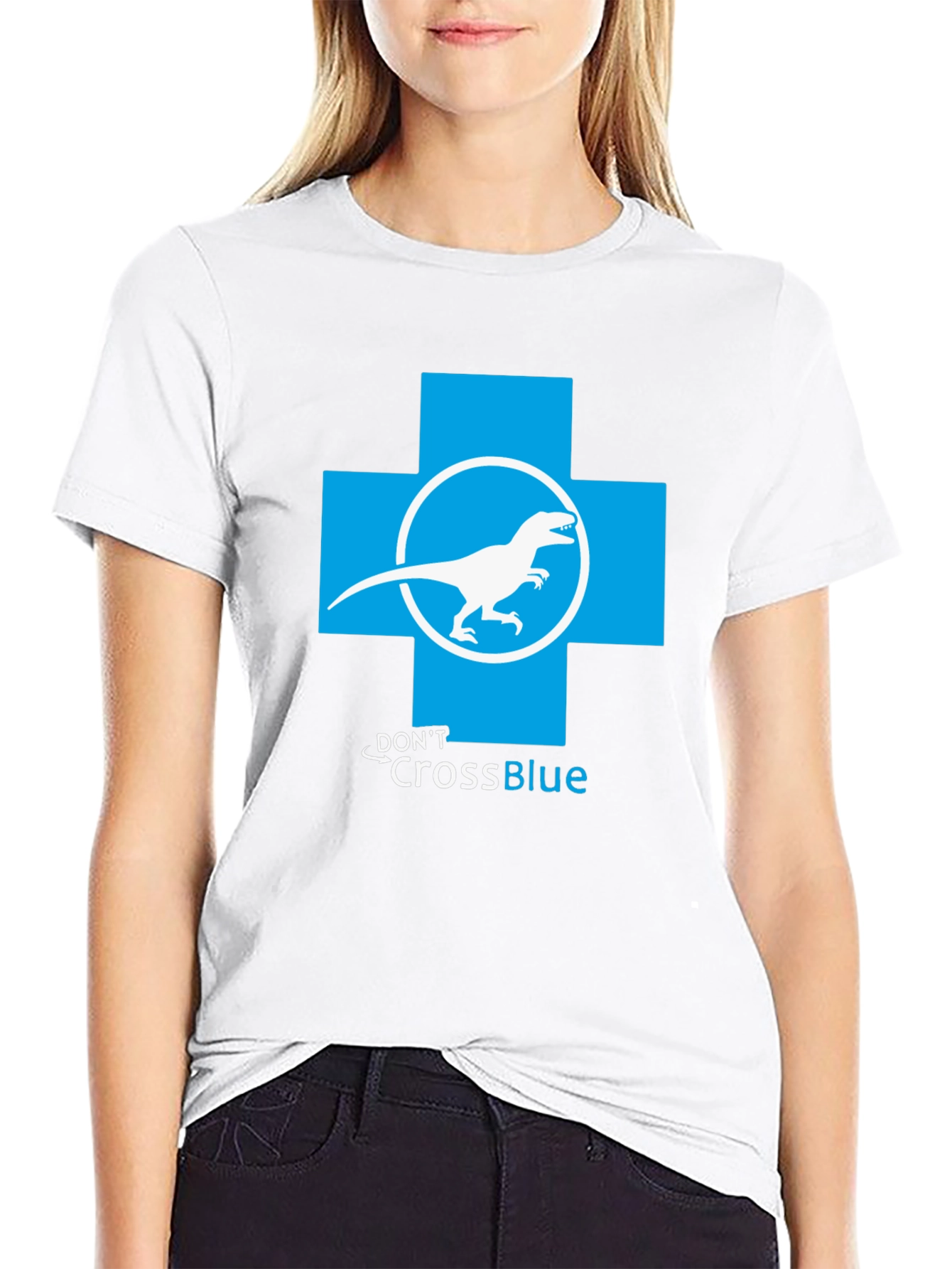 Dont Cross Blue T-Shirt - Dino Parody Tee