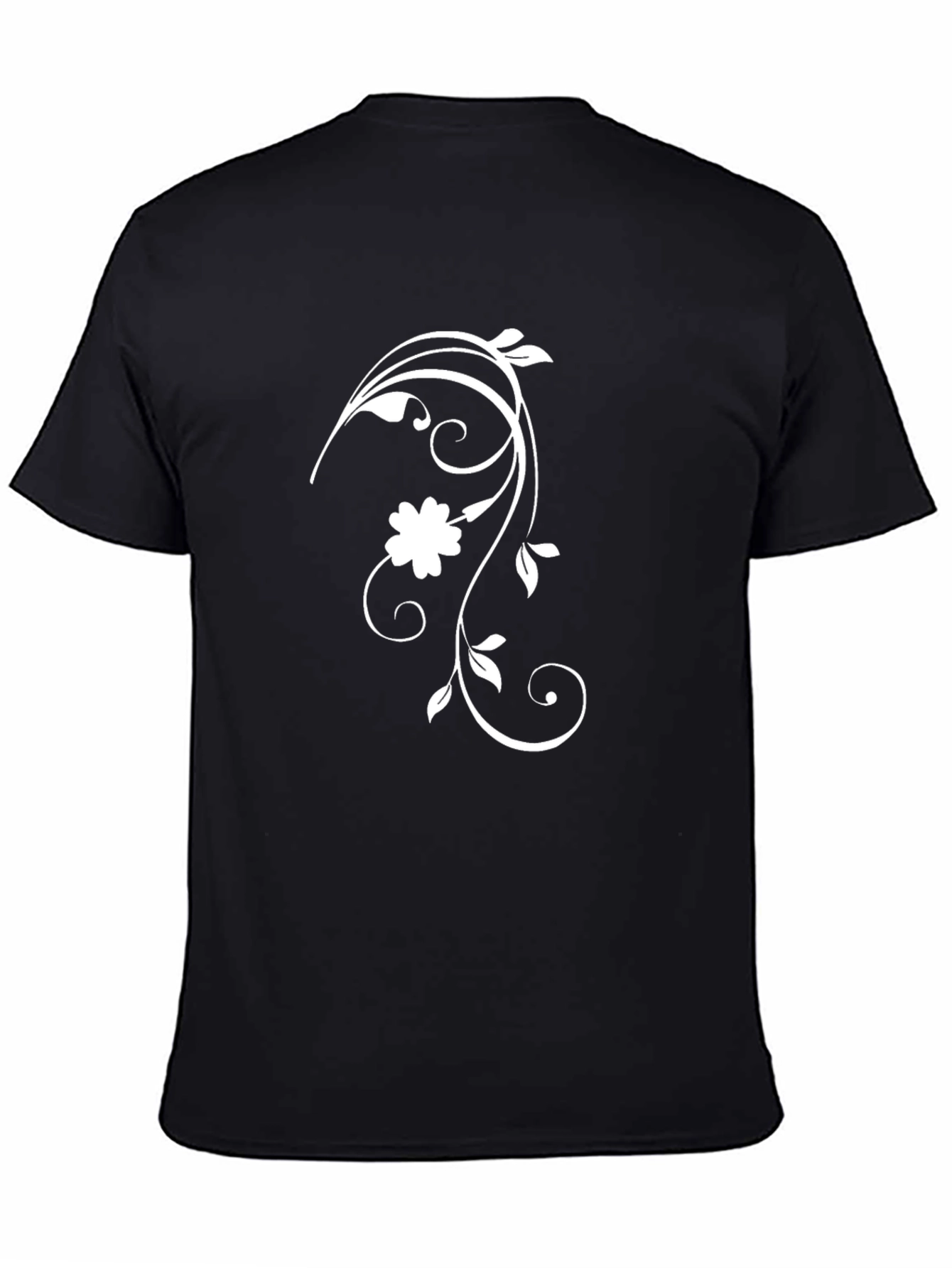 Black T-Shirt with Floral Vine Design