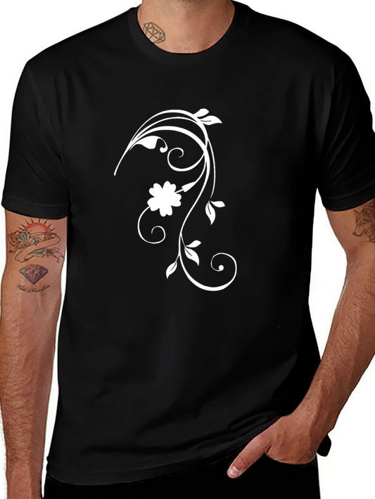 Black T-Shirt with Floral Vine Design