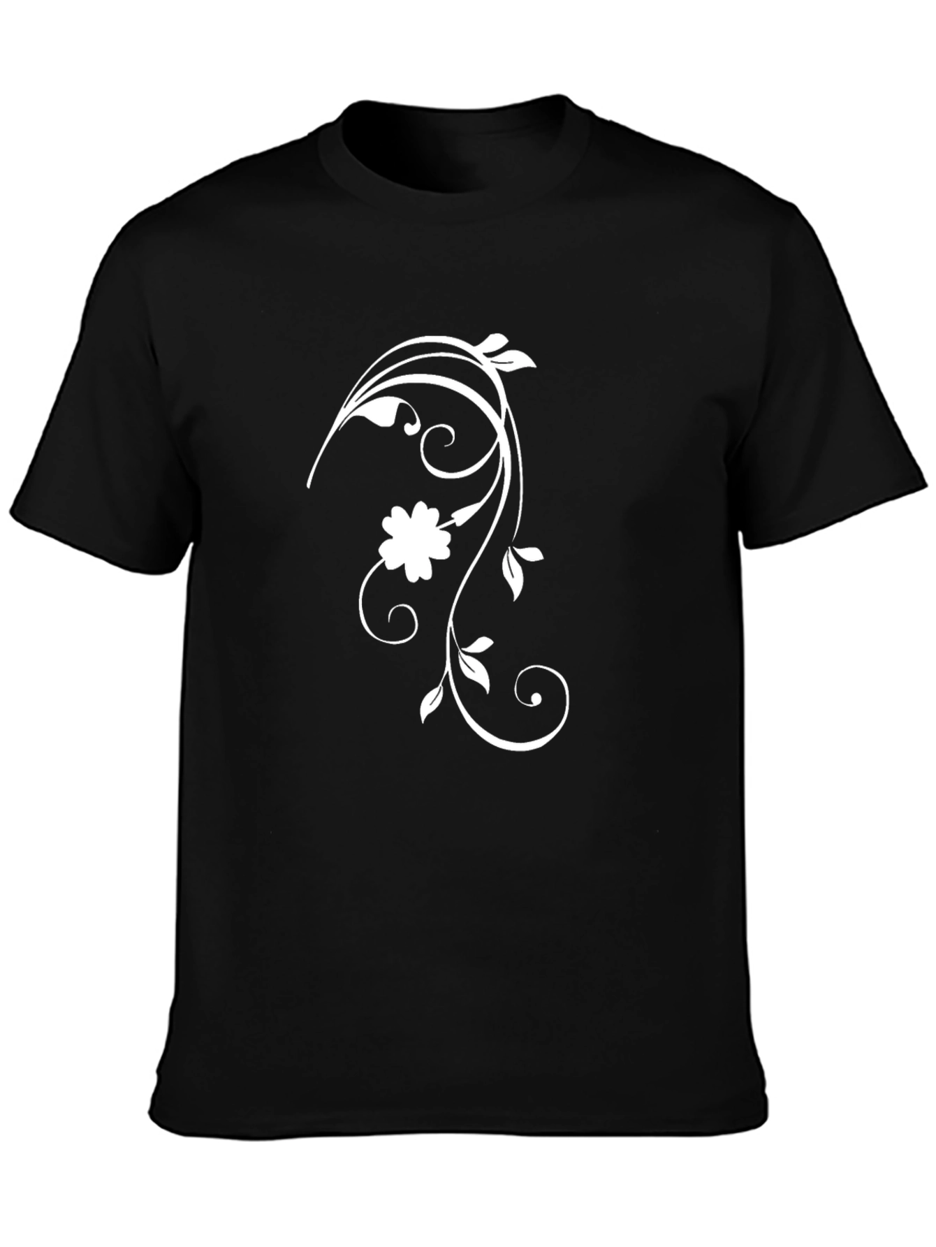 Black T-Shirt with Floral Vine Design