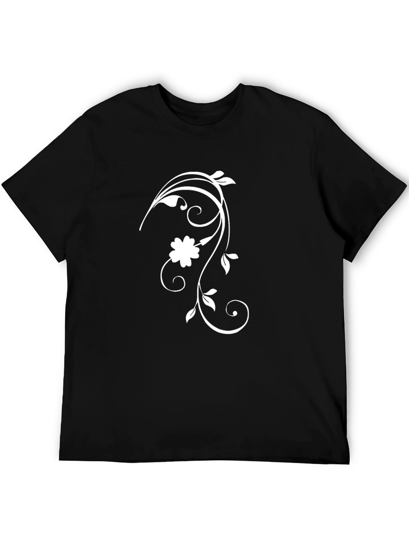 Black T-Shirt with Floral Vine Design