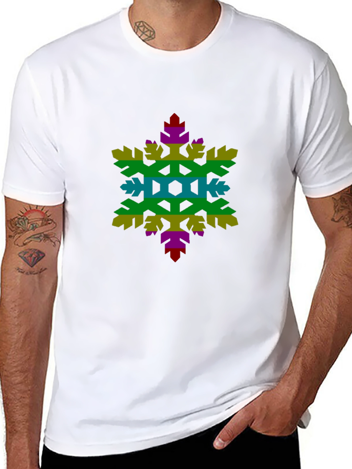 Rainbow Snowflake Graphic Tee - Black Cotton Shirt