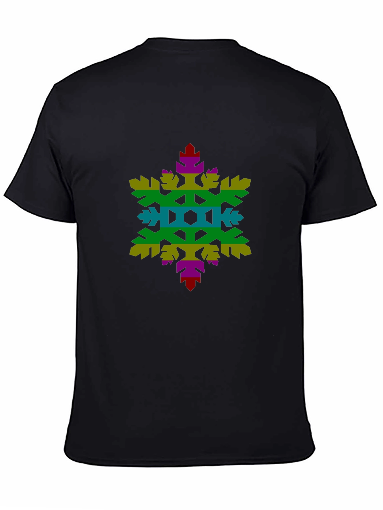 Rainbow Snowflake Graphic Tee - Black Cotton Shirt