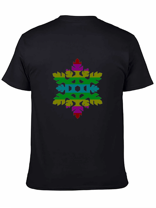 Rainbow Snowflake Graphic Tee - Black Cotton Shirt