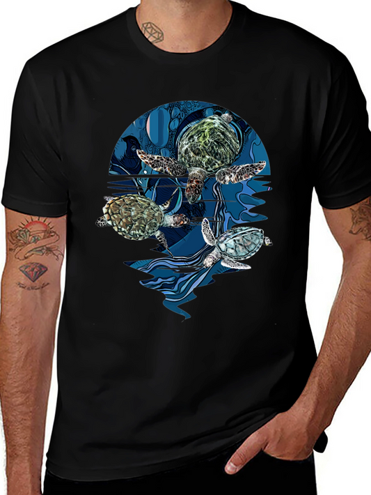 Sea Turtle Graphic Print Black T-Shirt