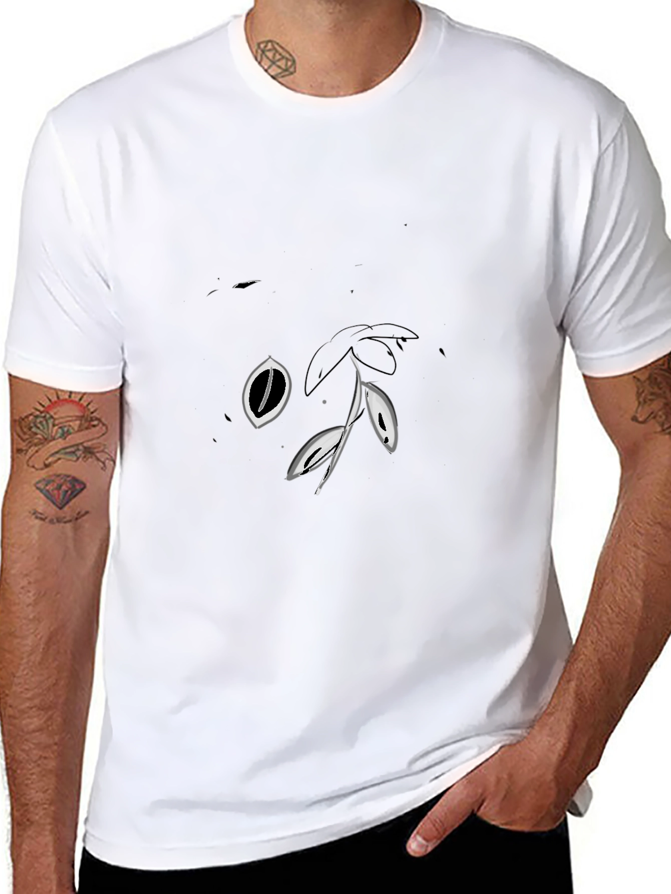 Abstract Eye & Leaf Black Graphic Tee