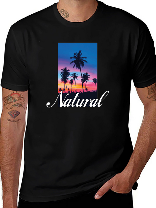 Tropical Sunset Palm Tree Natural T-Shirt