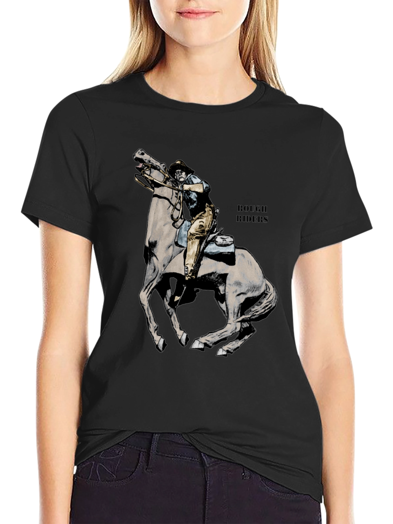 Rough Riders Graphic Tee - Black Cotton T-Shirt