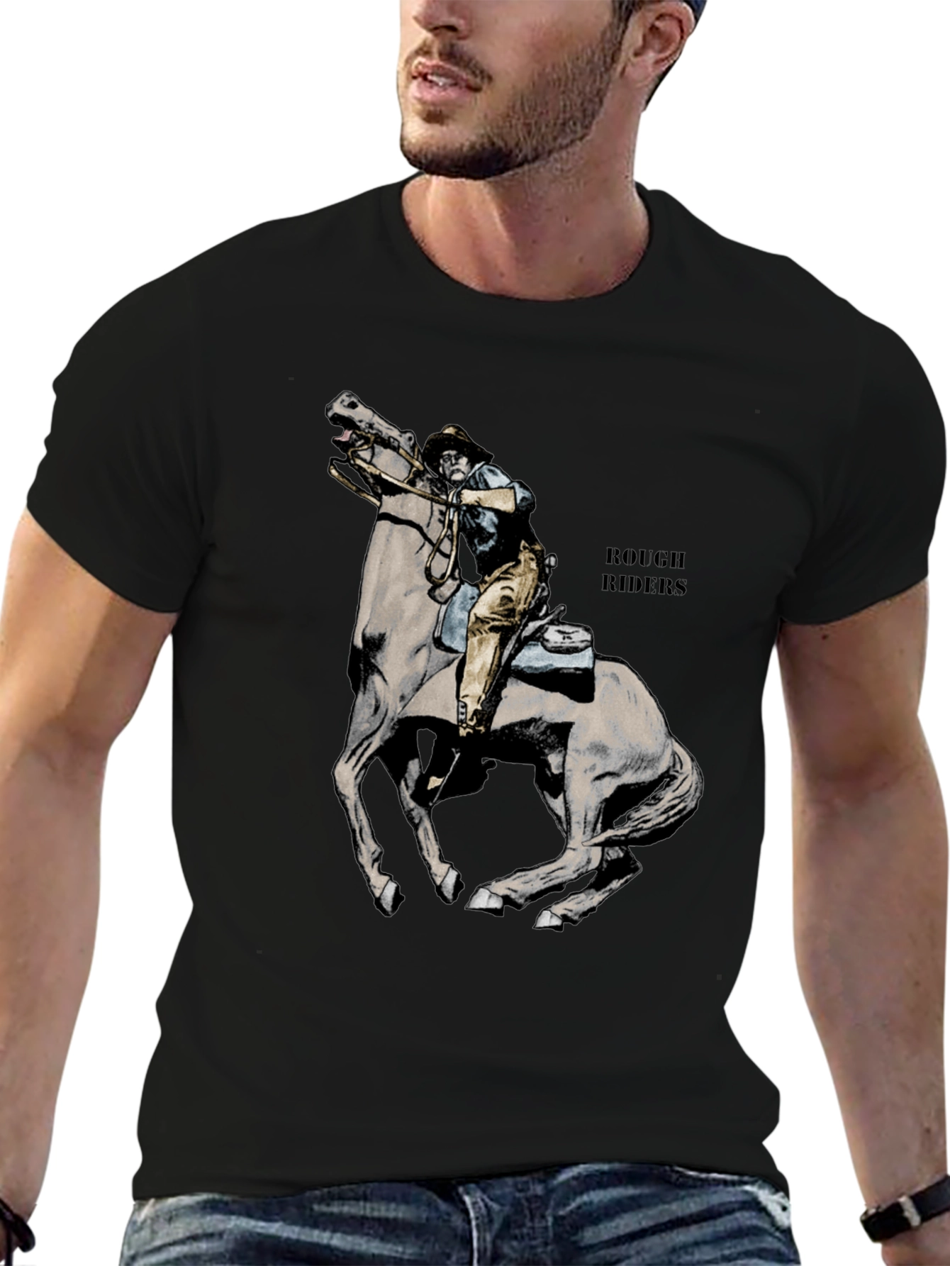 Rough Riders Graphic Tee - Black Cotton T-Shirt