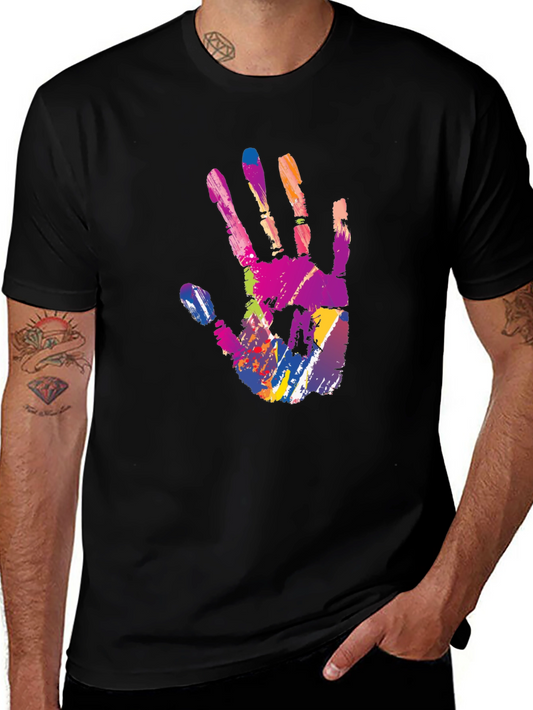 Colorful Handprint T-Shirt - Artistic Statement Tee