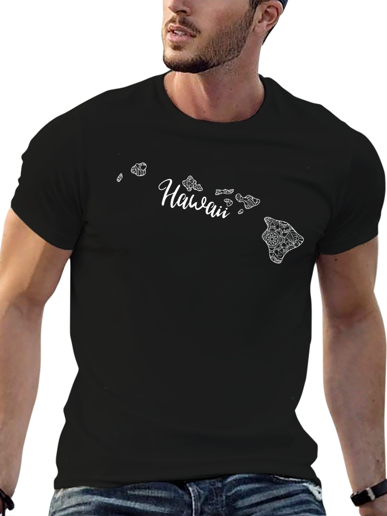 Hawaii Islands Graphic Print Black T-Shirt