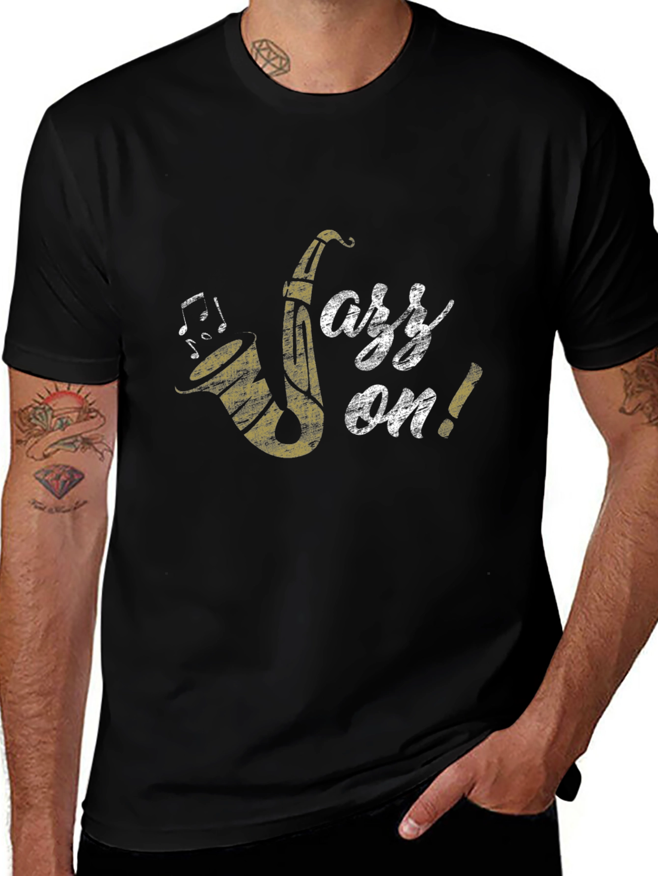Jazz On! Graphic Print Black Cotton T-Shirt