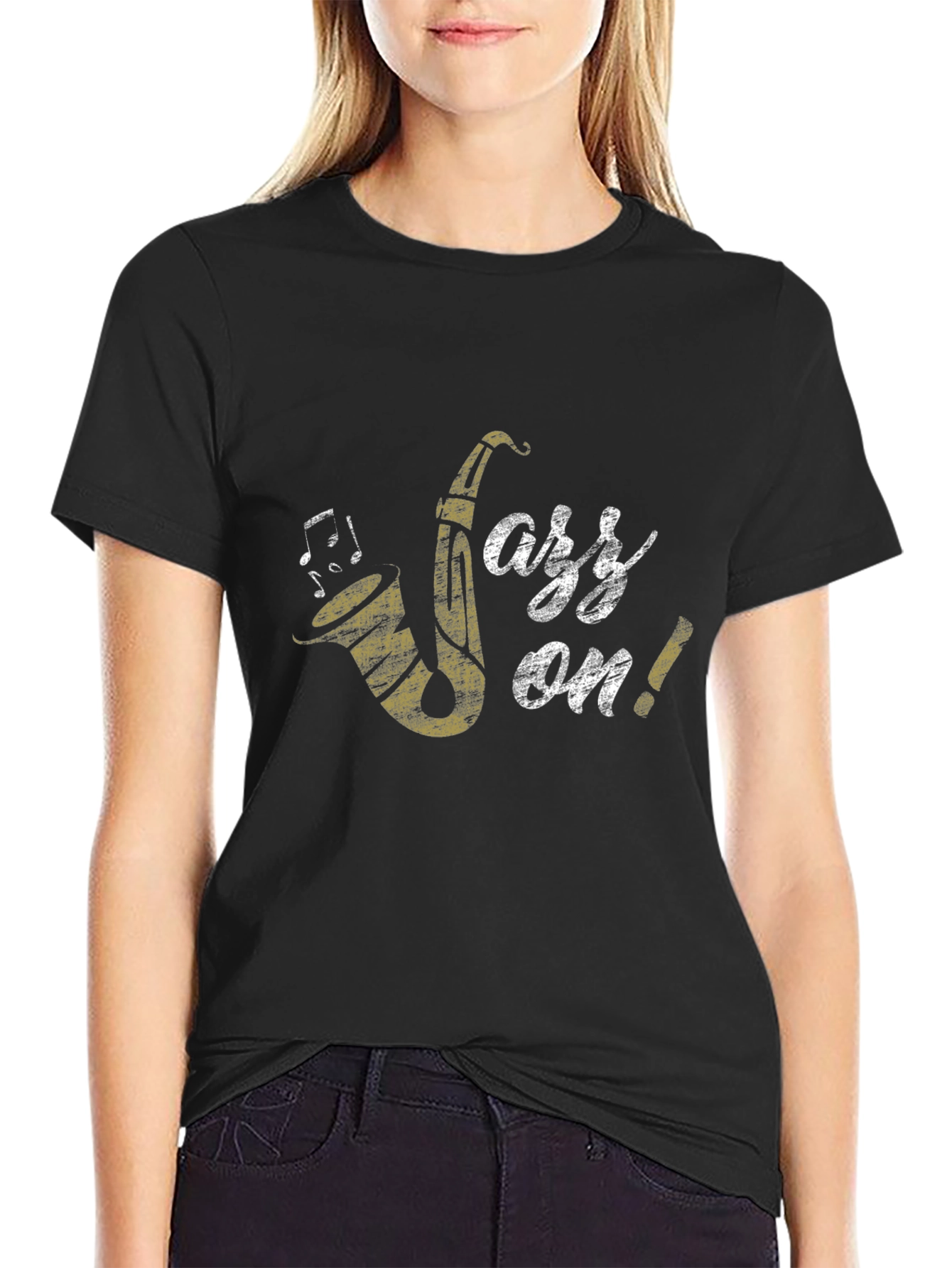 Jazz On! Graphic Print Black Cotton T-Shirt