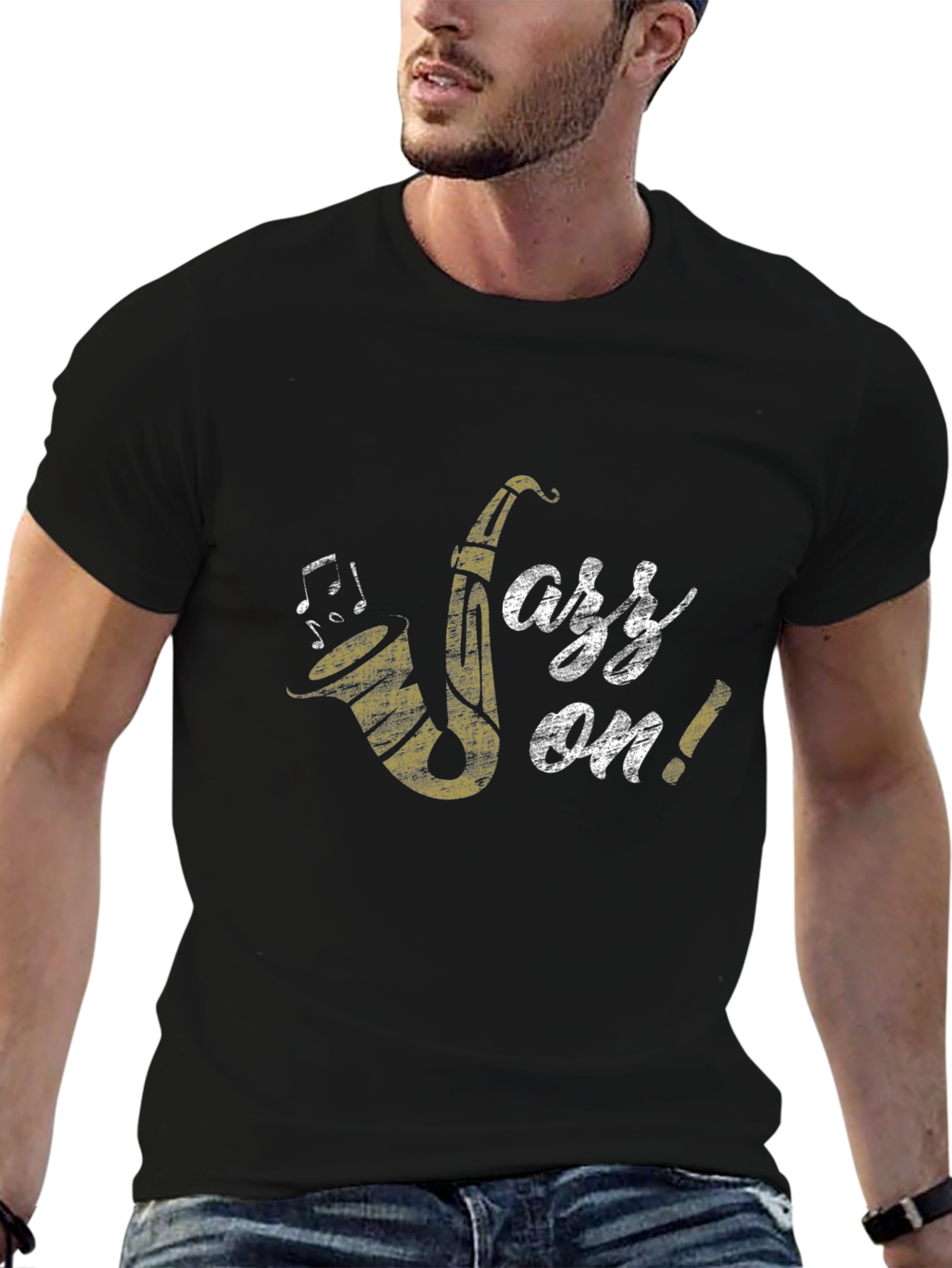 Jazz On! Graphic Print Black Cotton T-Shirt