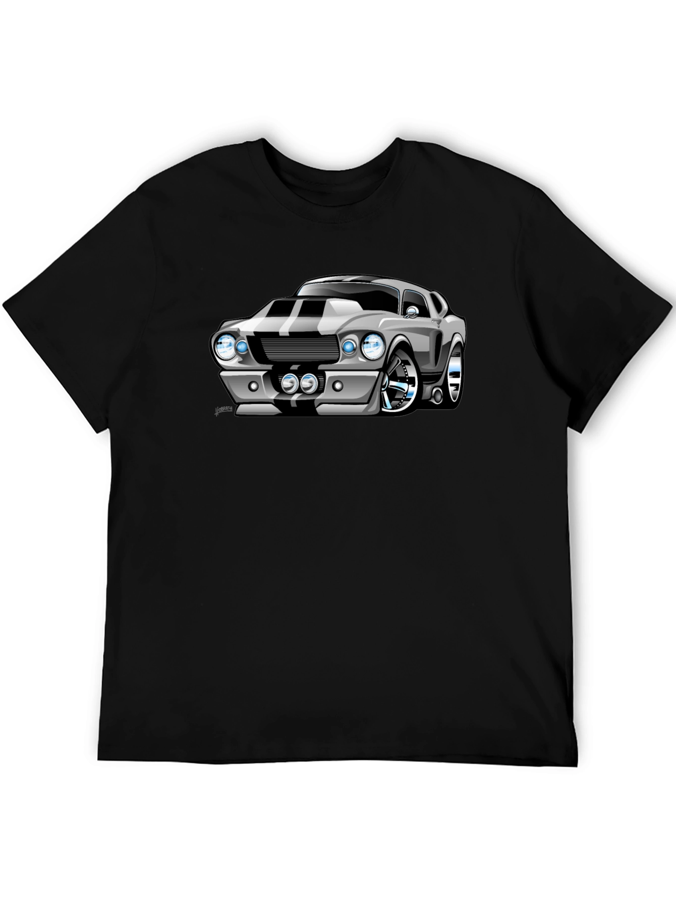Cartoon Muscle Car Graphic Tee - Black T-Shirt