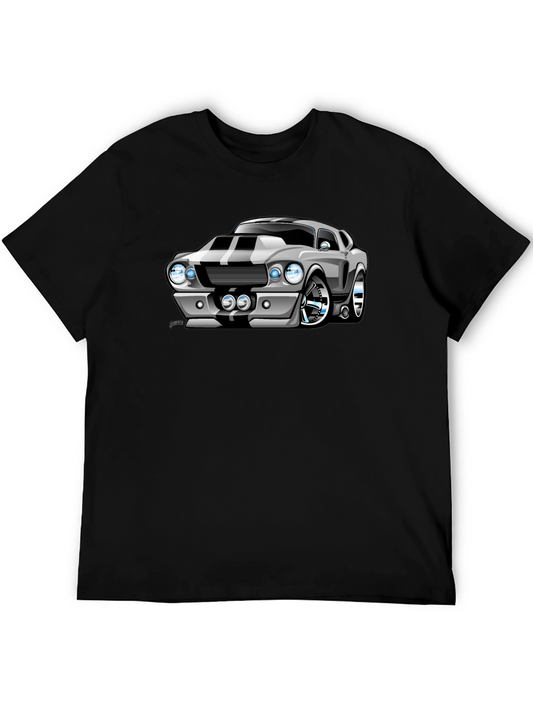 Cartoon Muscle Car Graphic Tee - Black T-Shirt