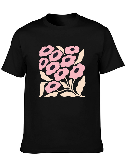 Floral Graphic Print Black Crew Neck T-Shirt