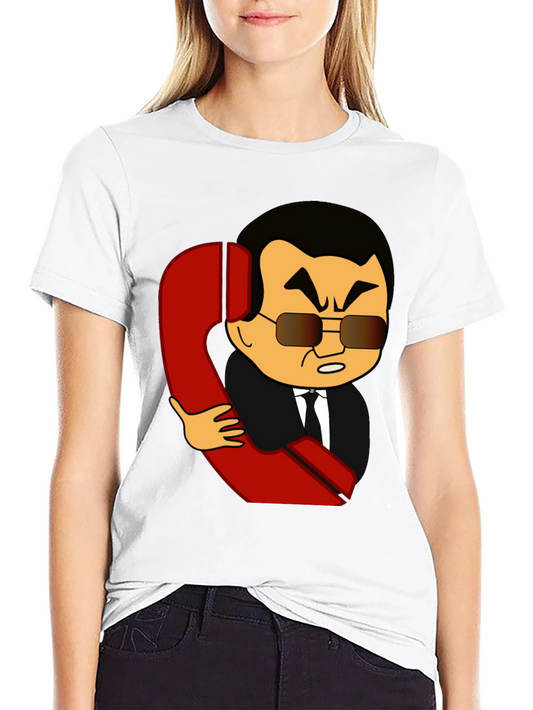 Cartoon Man With Phone Funny Black T-Shirt