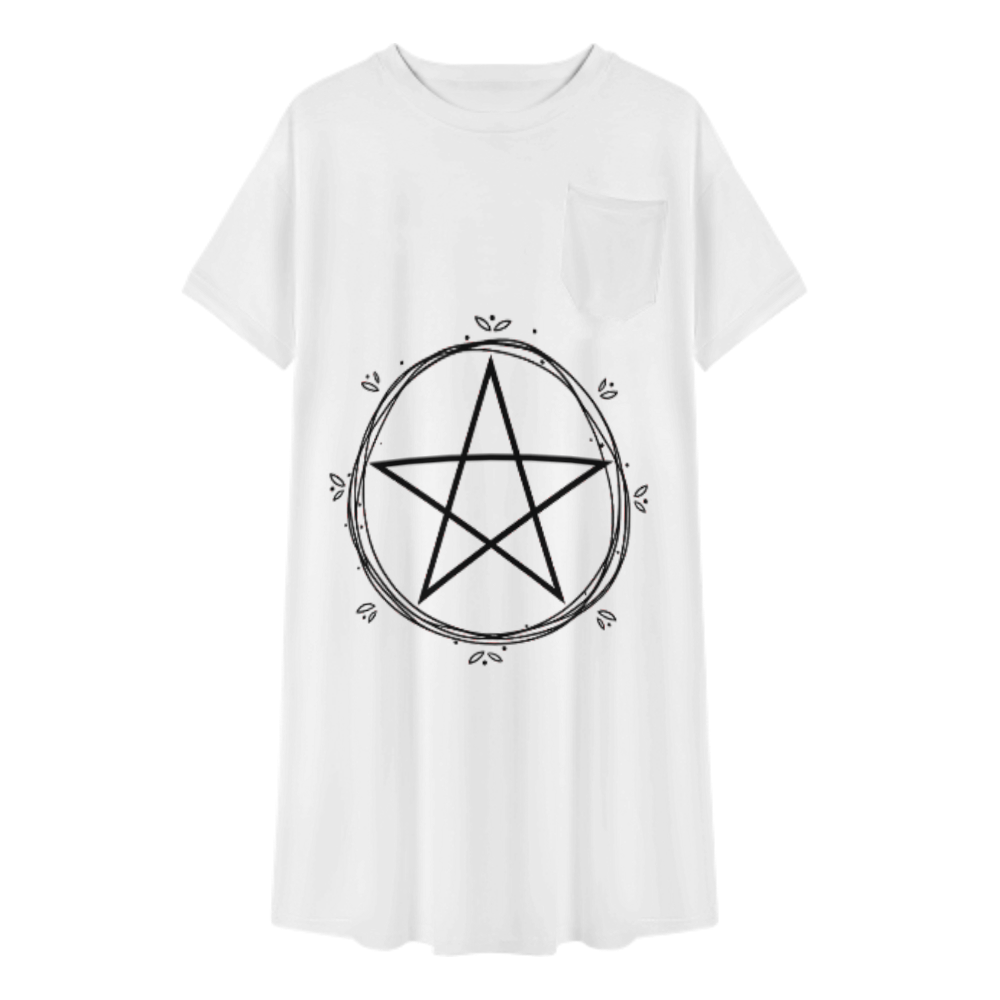Mystic Pentagram Circle T-Shirt | Minimalist Witchcraft Symbol Graphic Tee(z1162)