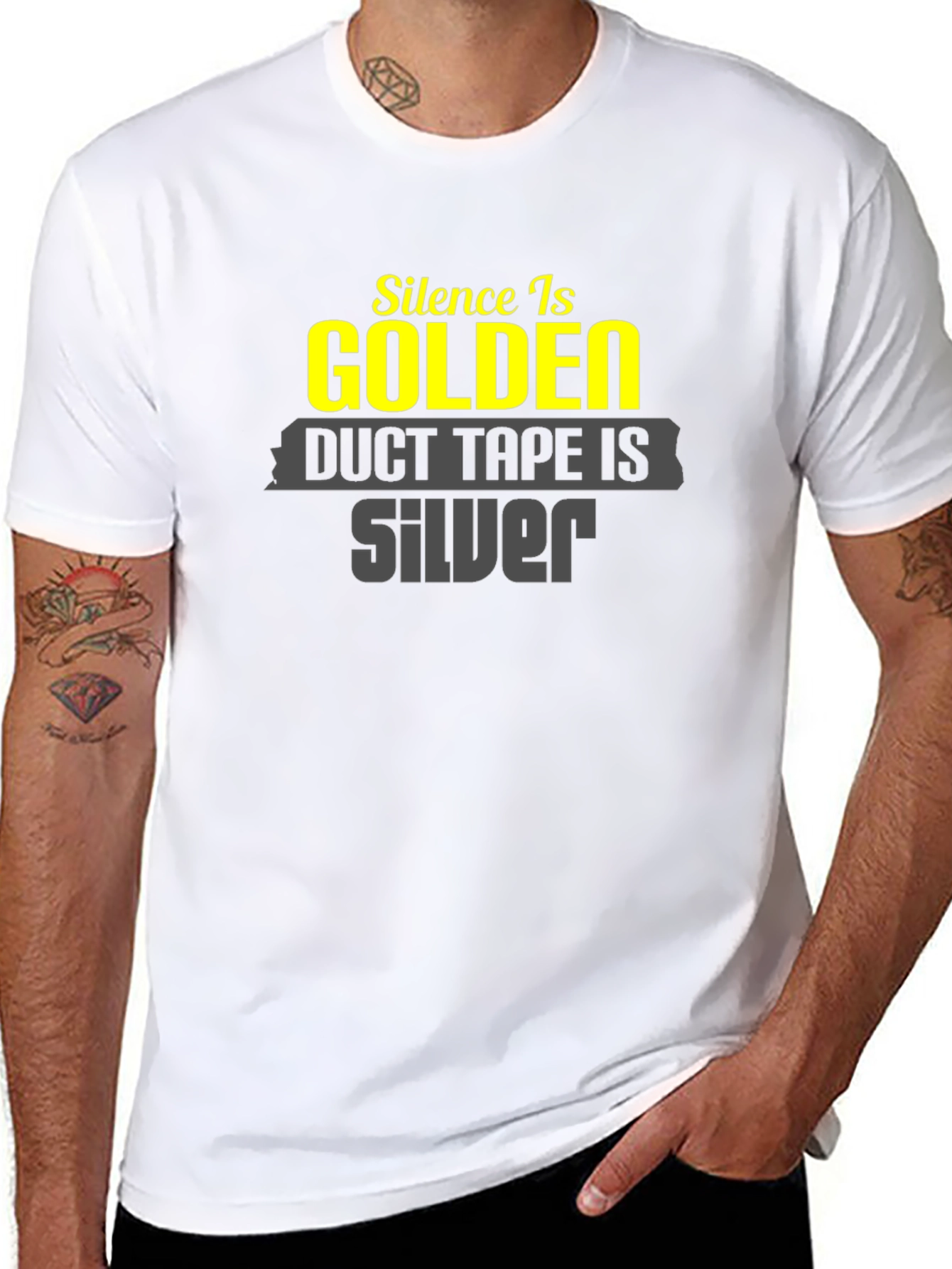 Funny Silence Golden Duct Tape Silver T-Shirt