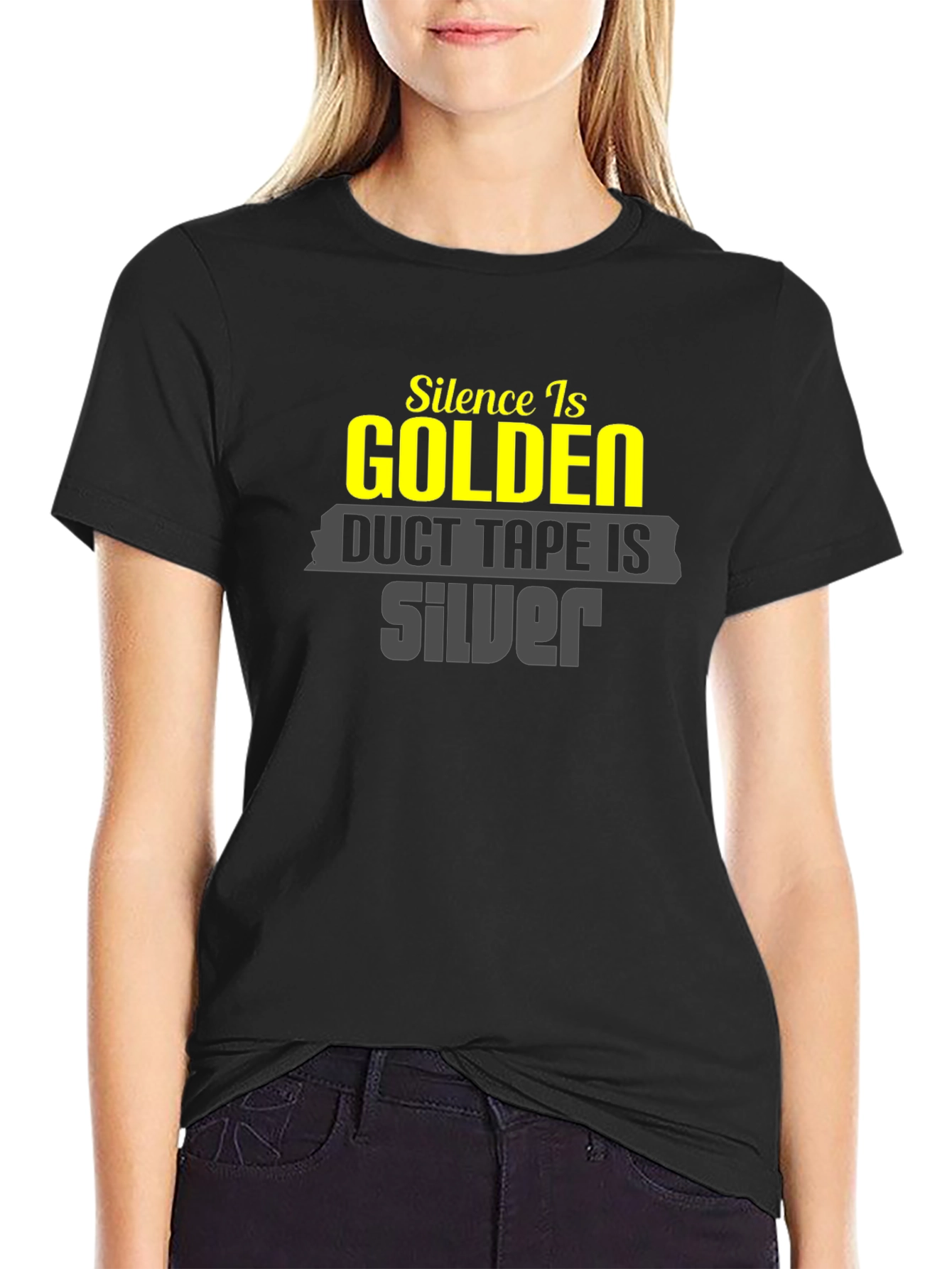 Funny Silence Golden Duct Tape Silver T-Shirt