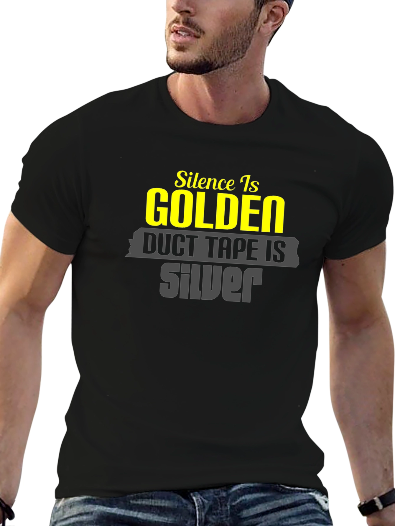 Funny Silence Golden Duct Tape Silver T-Shirt