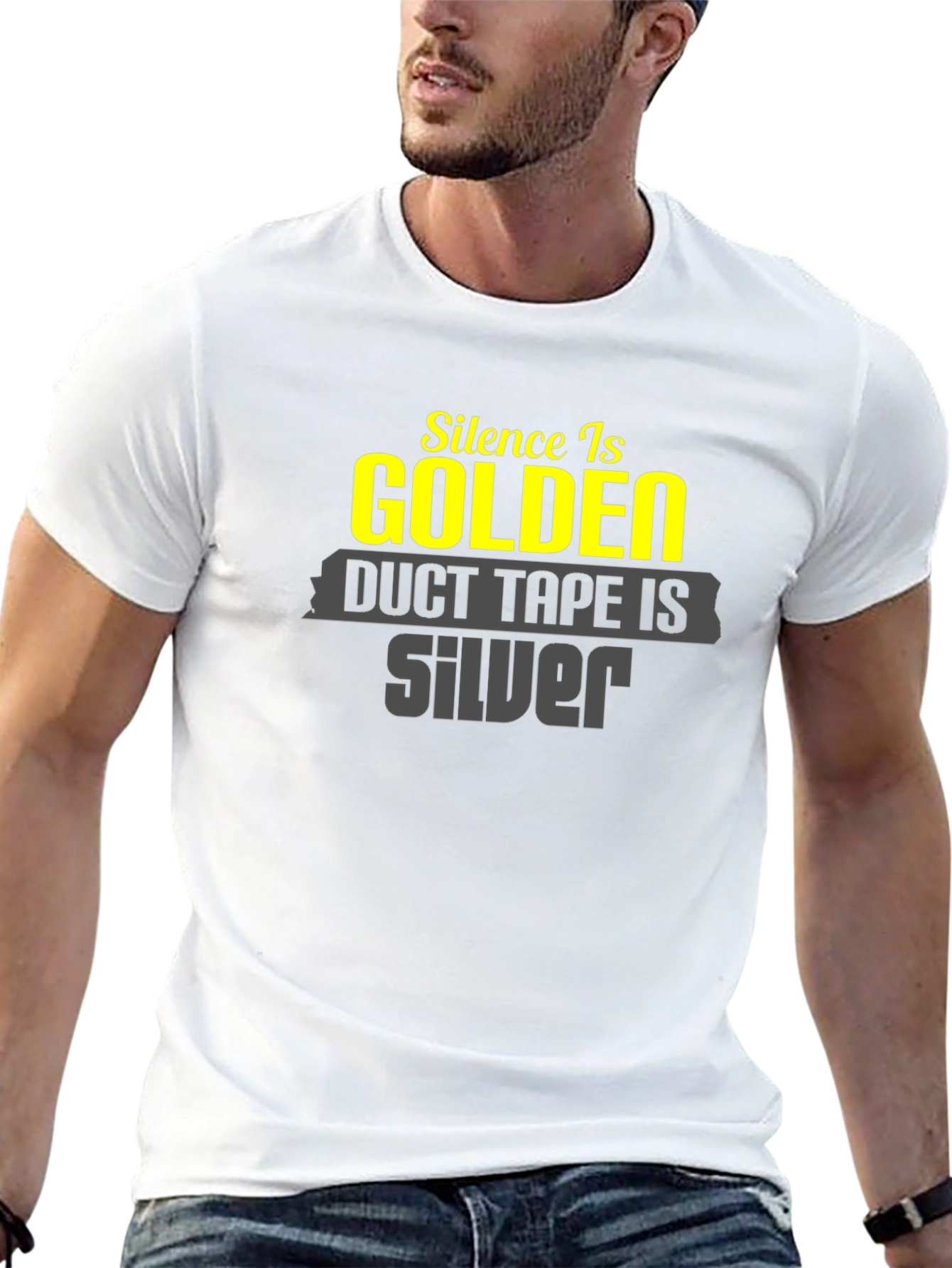 Funny Silence Golden Duct Tape Silver T-Shirt