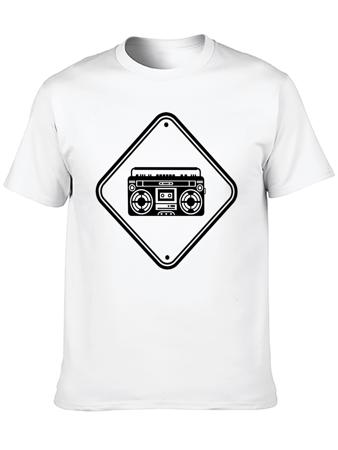 Retro Boombox Graphic Tee - Black Cotton T-Shirt