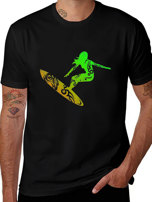 Surfer Girl Graphic Tee - Black Cotton T-Shirt
