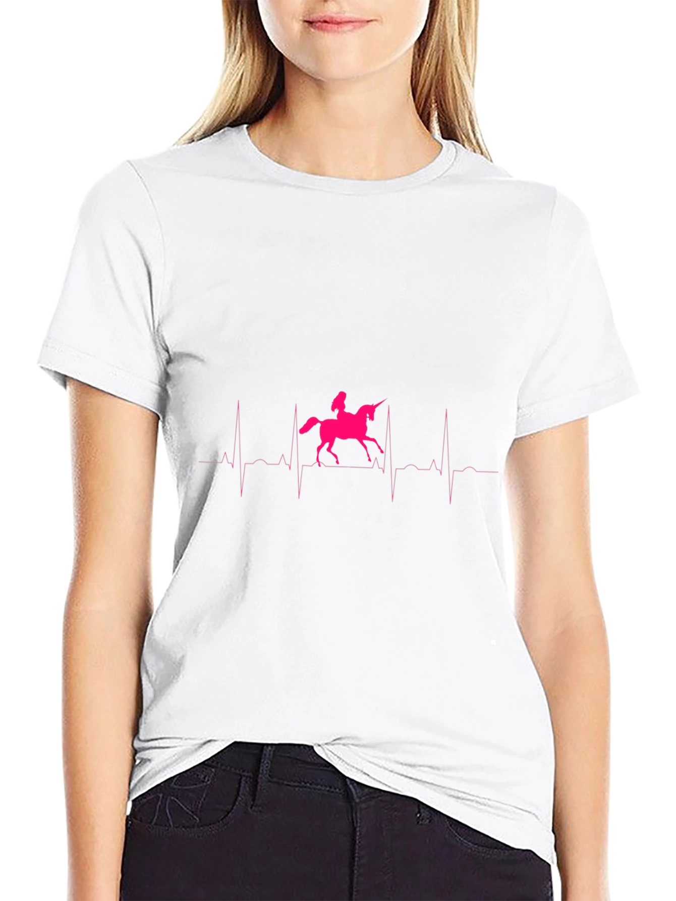 Unicorn Heartbeat Graphic Black T-Shirt