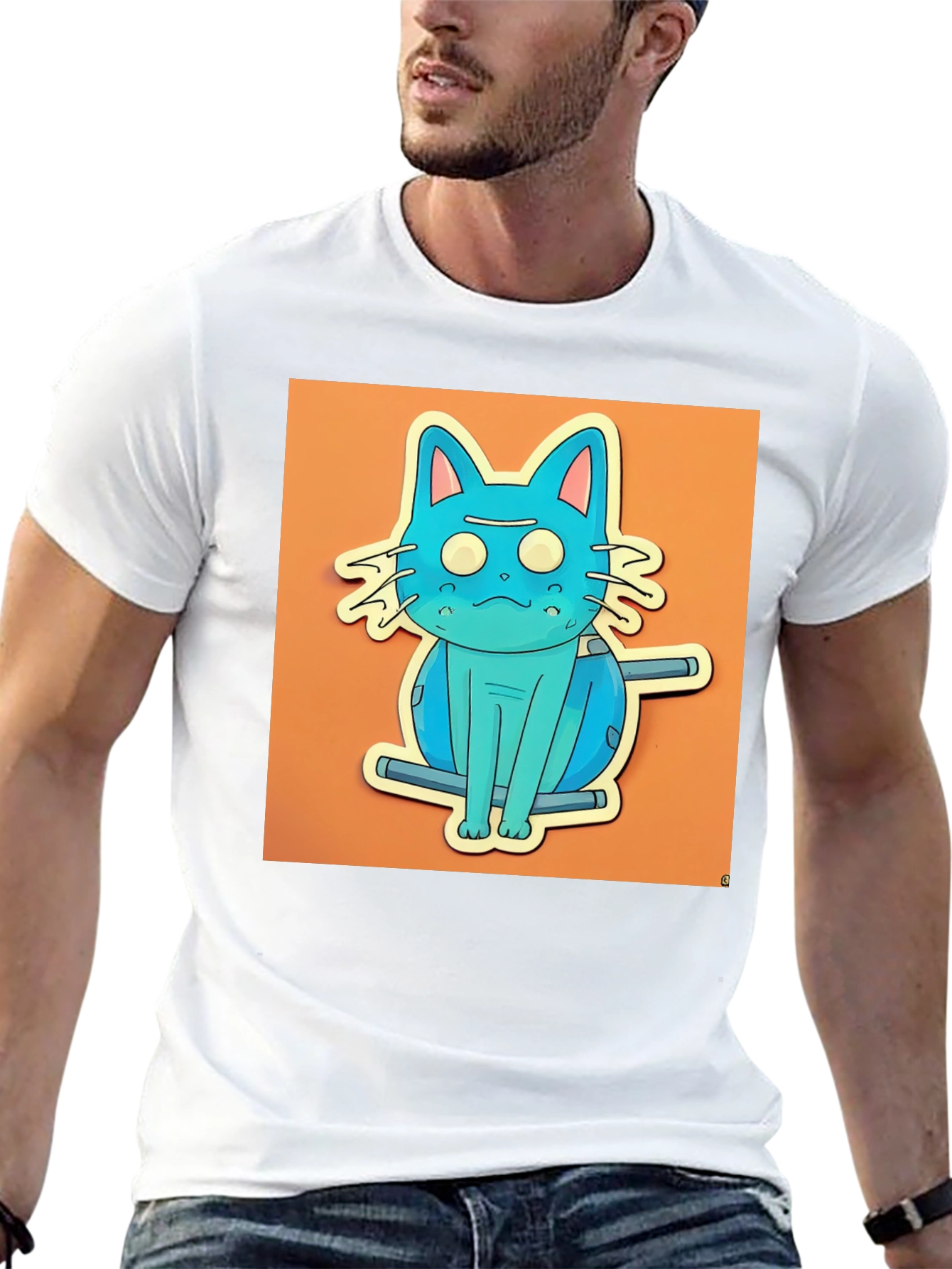 Blue Cat T-Shirt - Funky Cartoon Style