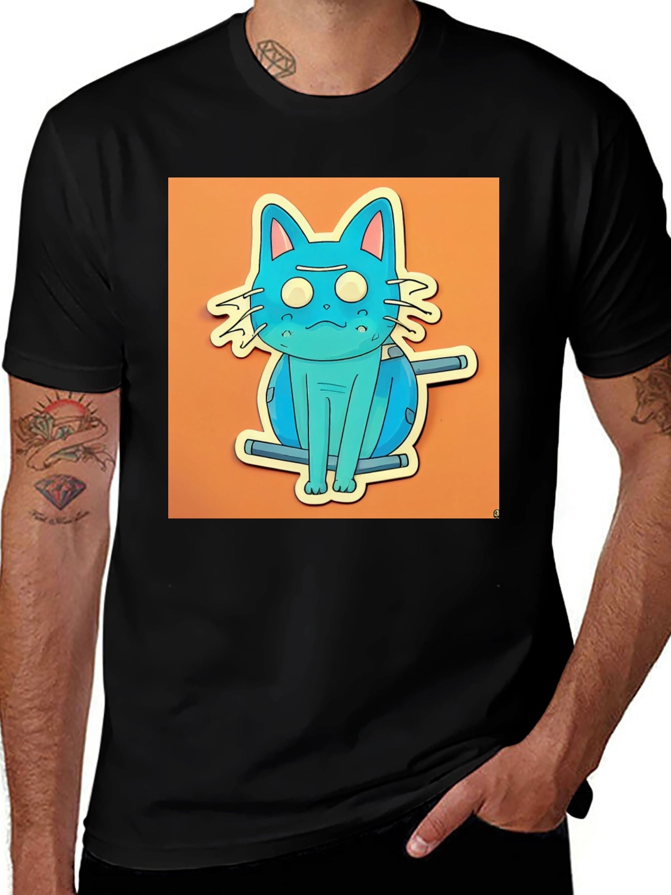 Blue Cat T-Shirt - Funky Cartoon Style
