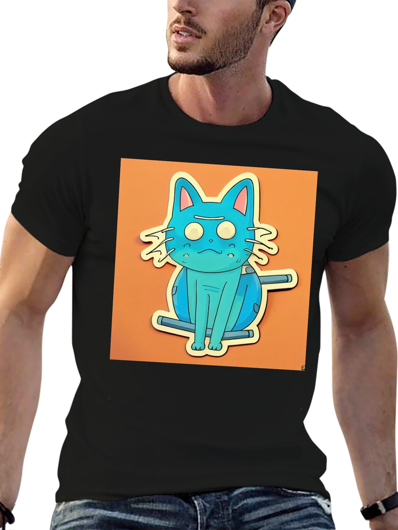 Blue Cat T-Shirt - Funky Cartoon Style