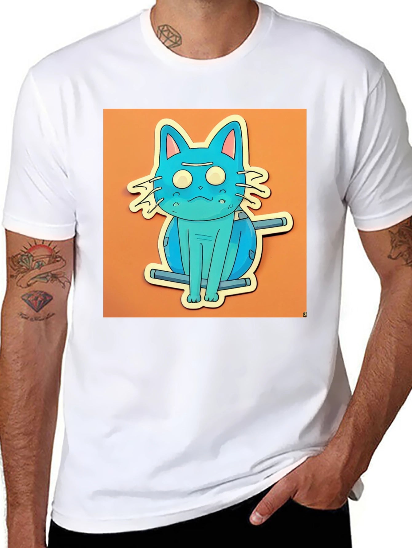 Blue Cat T-Shirt - Funky Cartoon Style
