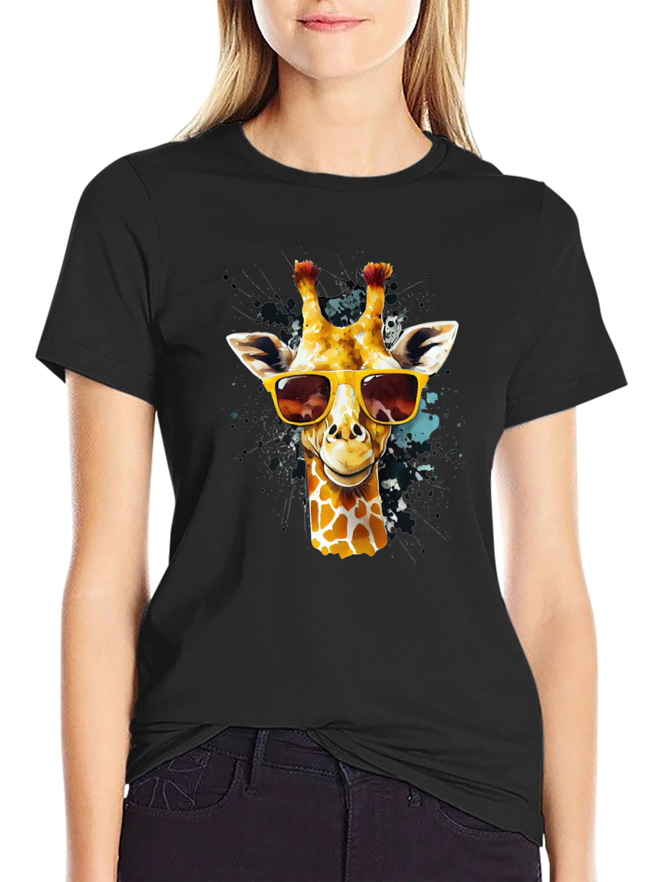 Cool Giraffe Graphic Tee - Black Cotton T-Shirt