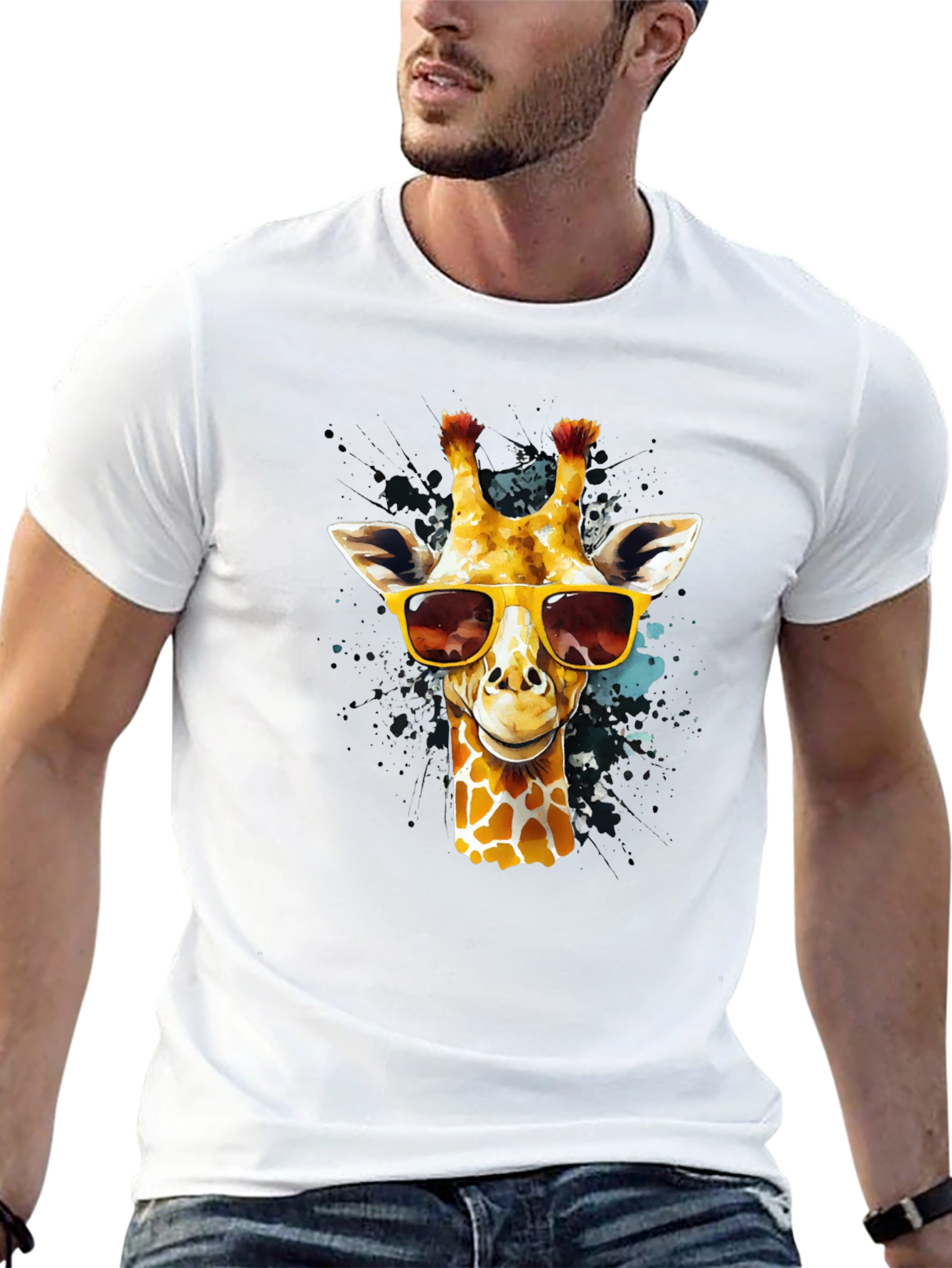 Cool Giraffe Graphic Tee - Black Cotton T-Shirt