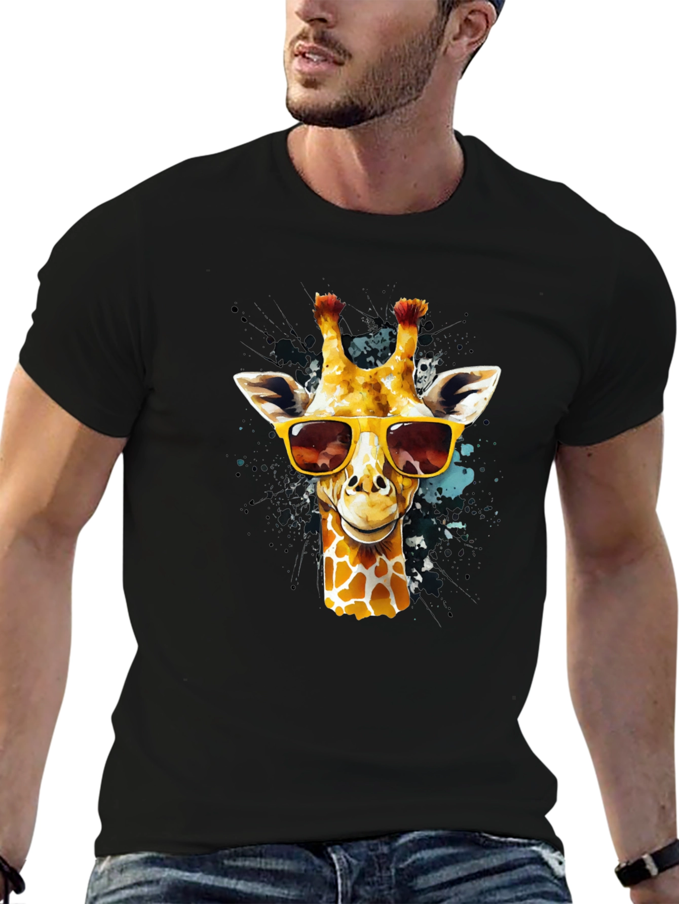 Cool Giraffe Graphic Tee - Black Cotton T-Shirt