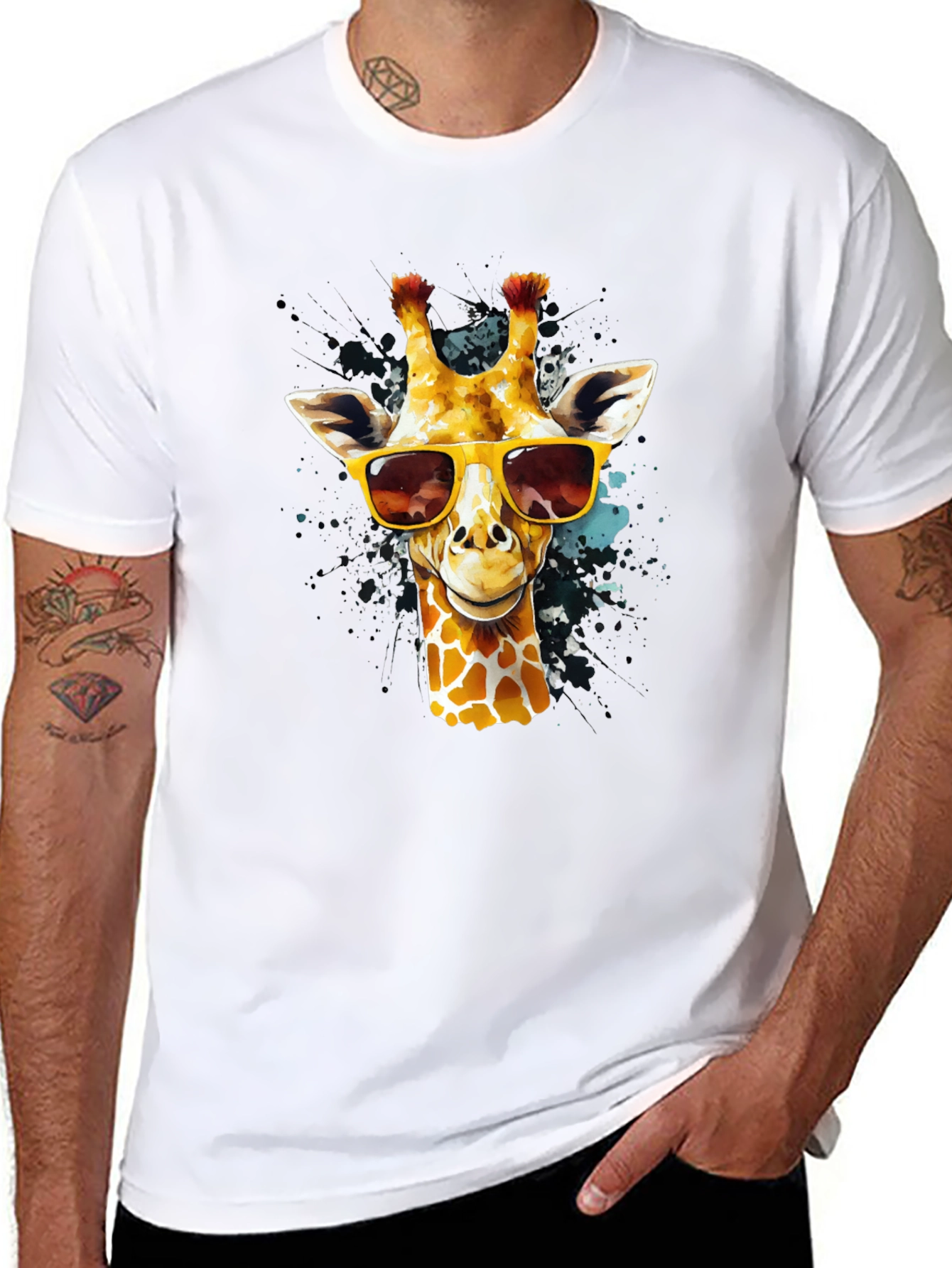 Cool Giraffe Graphic Tee - Black Cotton T-Shirt