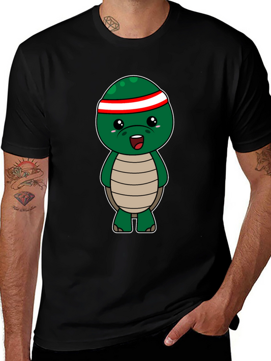 Cute Turtle Graphic Tee - Black Cotton T-Shirt