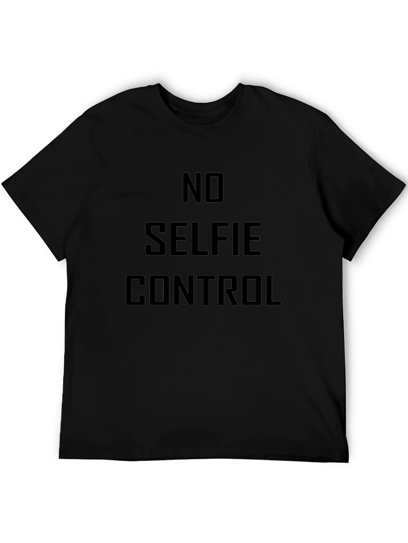 No Selfie Control Black Graphic Tee for Men