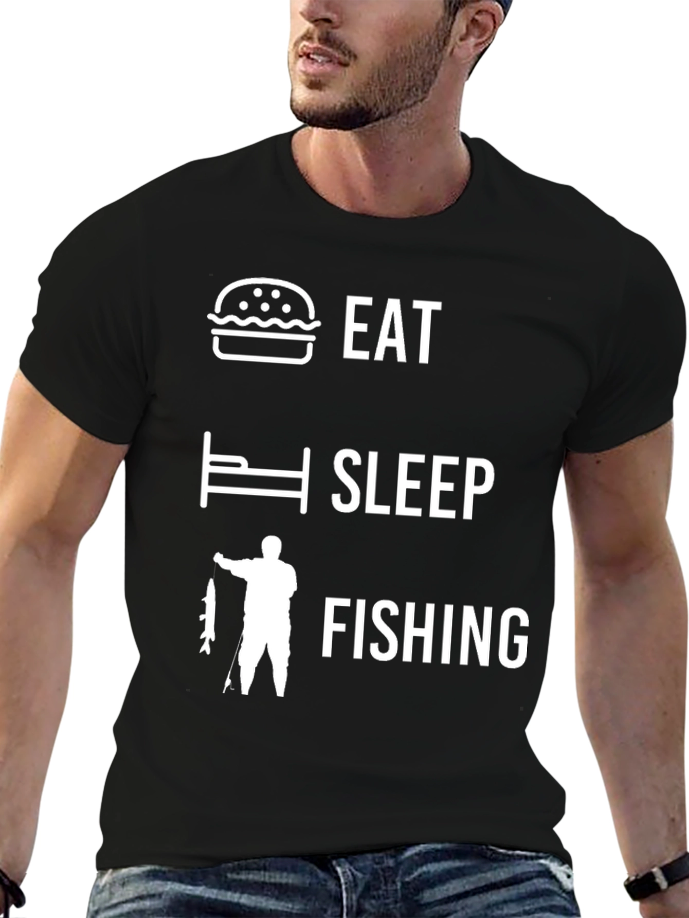 Eat Sleep Fishing Black Graphic T-Shirt