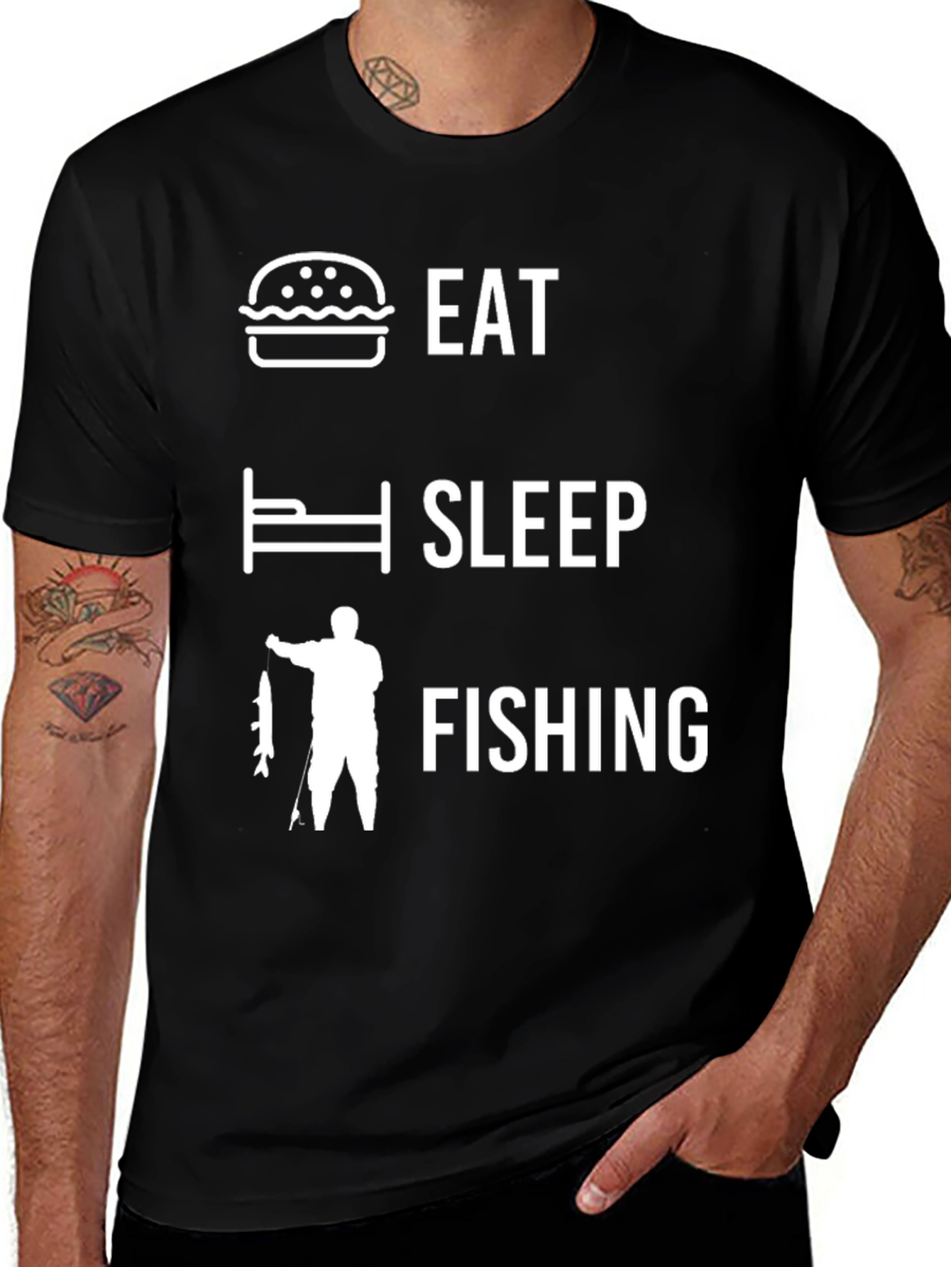 Eat Sleep Fishing Black Graphic T-Shirt