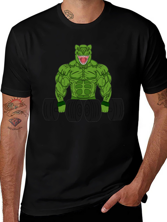 Dino Gym T-Shirt - Black Cotton Tee for Workout Lovers