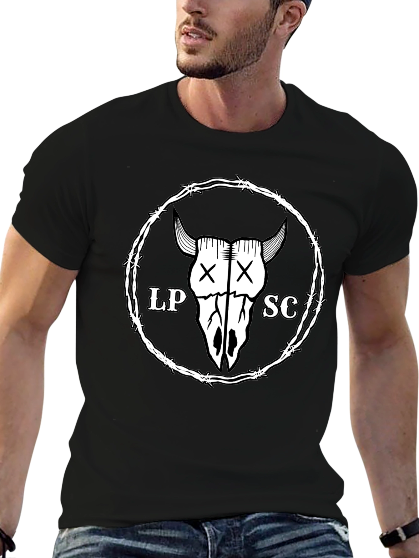 Graphic Tee - Bull Skull & Barbed Wire Design